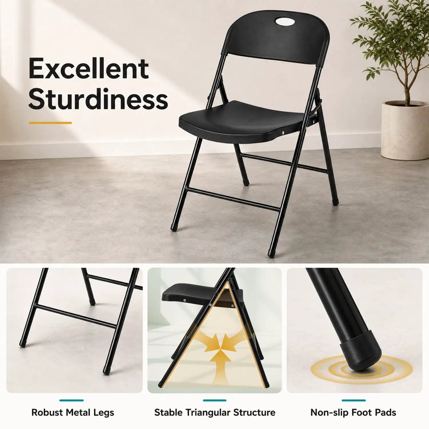 Foldable Plastic Dining Chairs Set of 4 with Ergonomic Backrest by DirectDeals