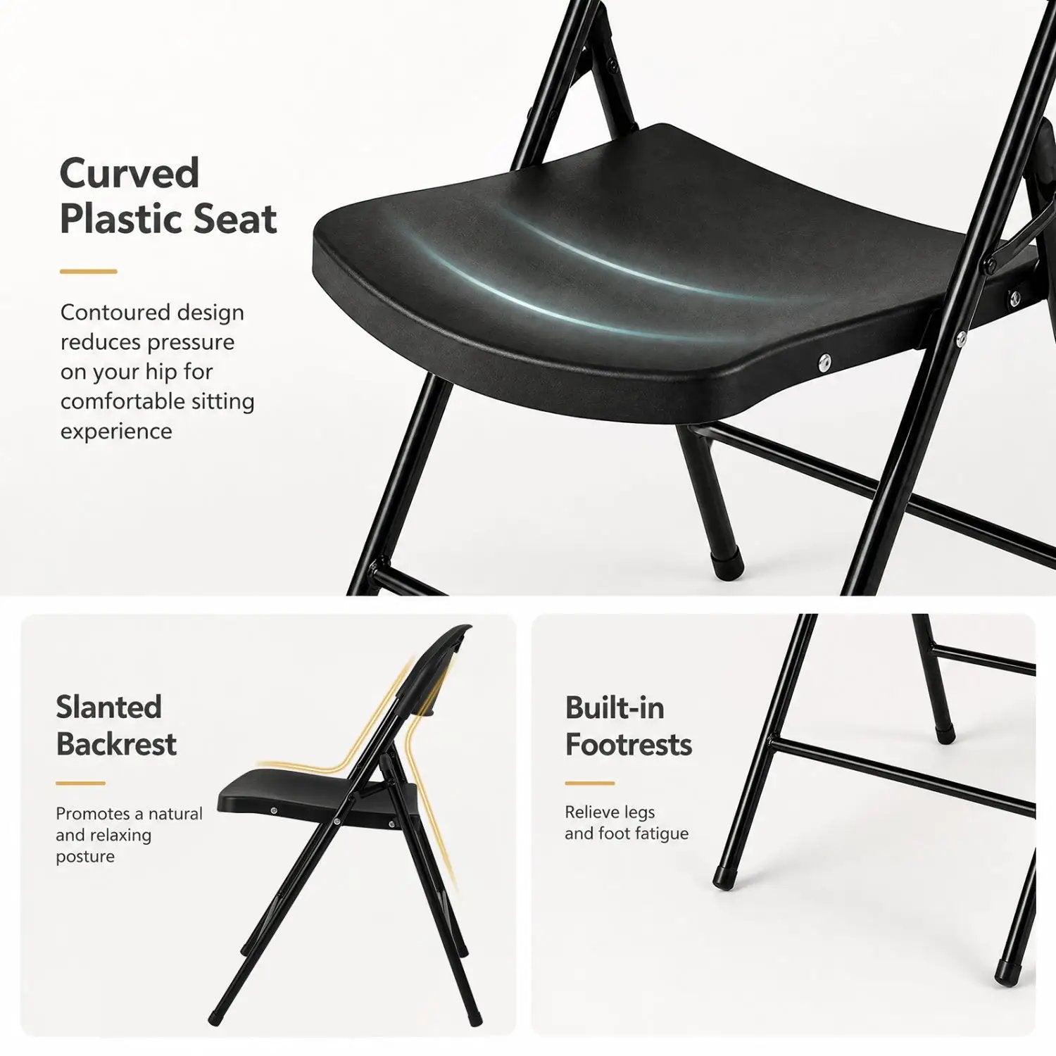 Foldable Plastic Dining Chairs Set of 4 with Ergonomic Backrest by DirectDeals