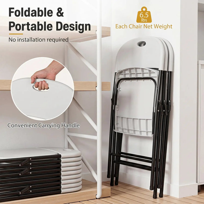 Foldable Plastic Dining Chairs Set of 4 with Ergonomic Backrest by DirectDeals