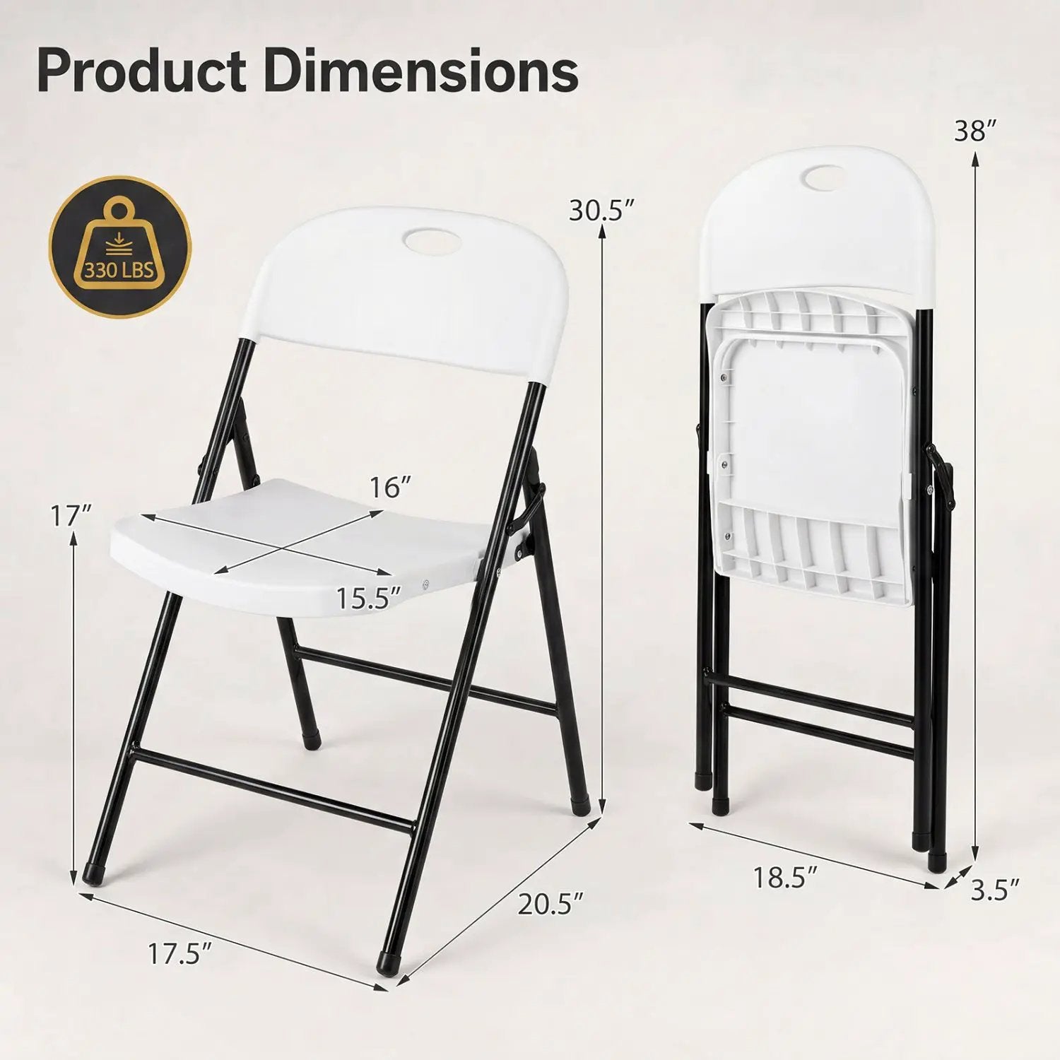 Foldable Plastic Dining Chairs Set of 4 with Ergonomic Backrest by DirectDeals
