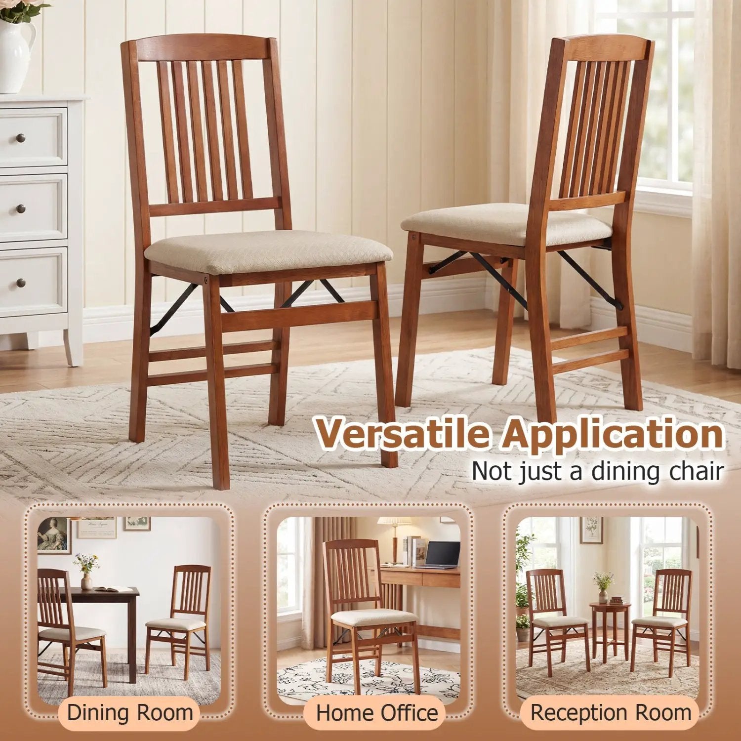 Set of 4 Foldable Upholstered Kitchen Chairs with Padded Seat by DirectDeals