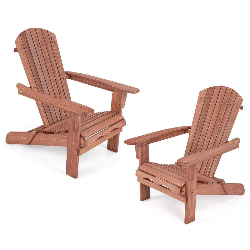 Folding Adirondack Chair Set of 2 with High Backrest and Wide Armrests by DirectDeals