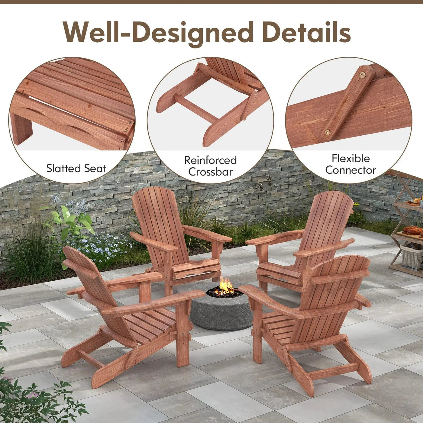 Folding Adirondack Chair Set of 2 with High Backrest and Wide Armrests by DirectDeals
