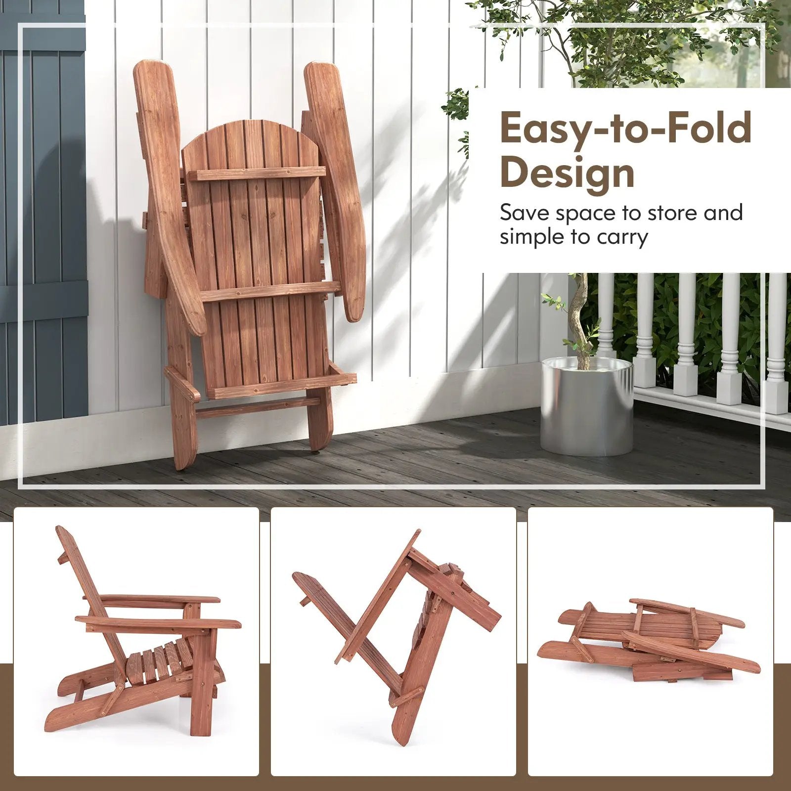 Folding Adirondack Chair Set of 2 with High Backrest and Wide Armrests by DirectDeals
