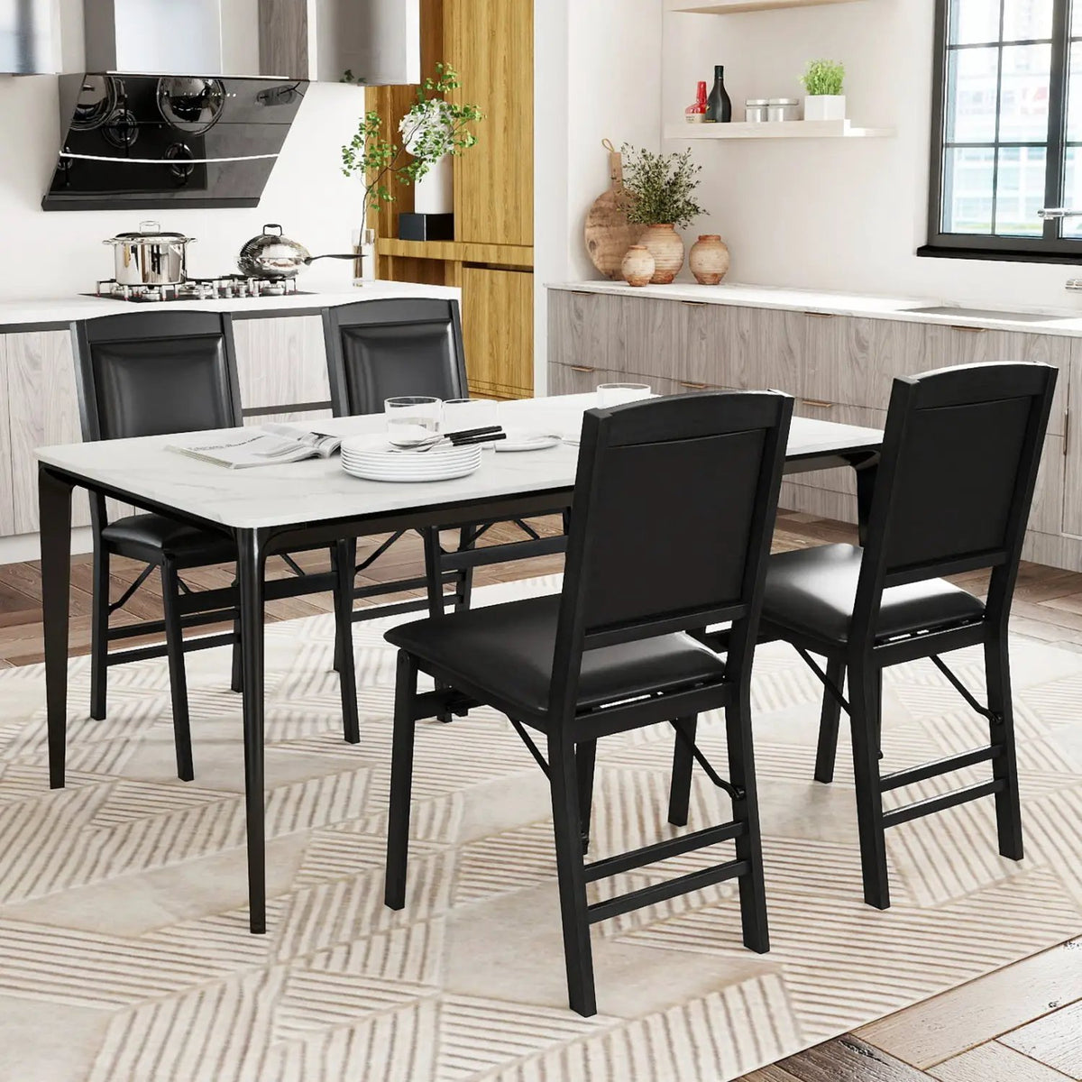 Set of 4 Folding Dining Chairs with Padded Seat and High Backrest by DirectDeals