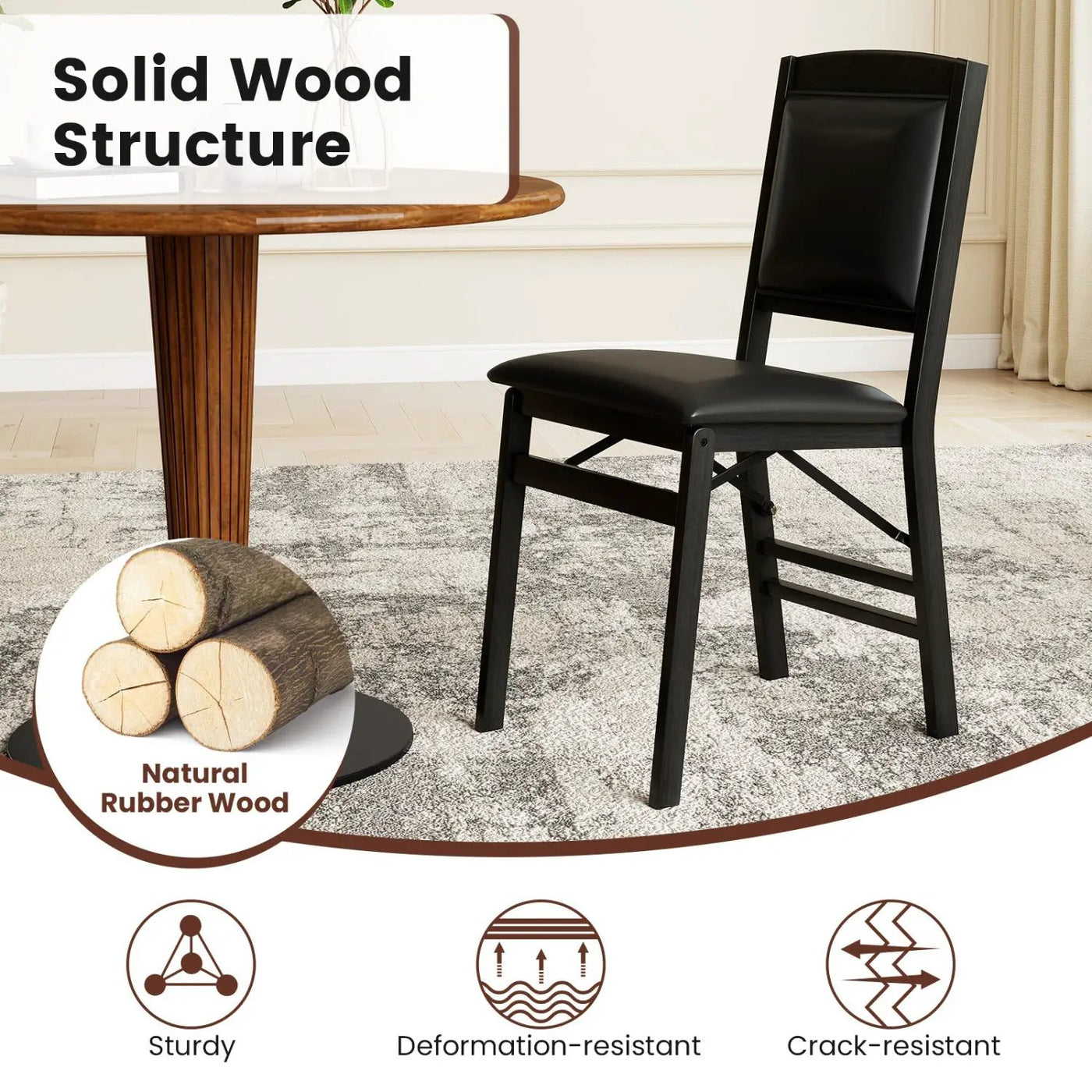 Set of 4 Folding Dining Chairs with Padded Seat and High Backrest by DirectDeals