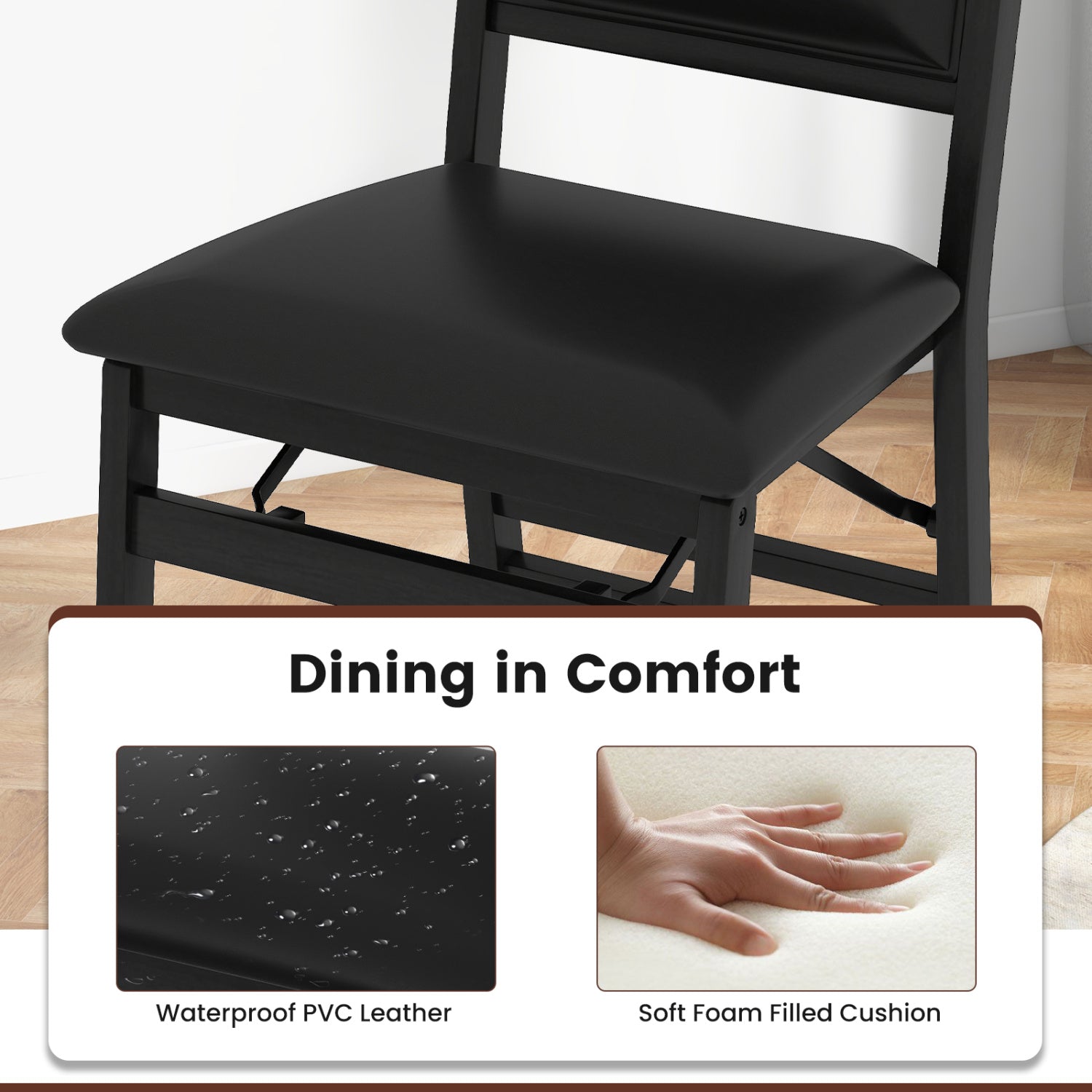 Set of 4 Folding Dining Chairs with Padded Seat and High Backrest by DirectDeals