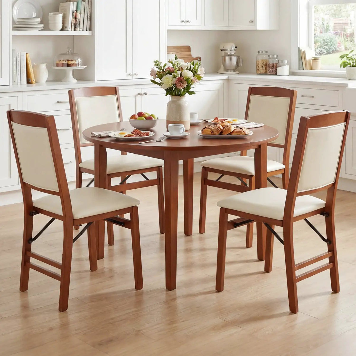 Set of 4 Folding Dining Chairs with Padded Seat and High Backrest by DirectDeals