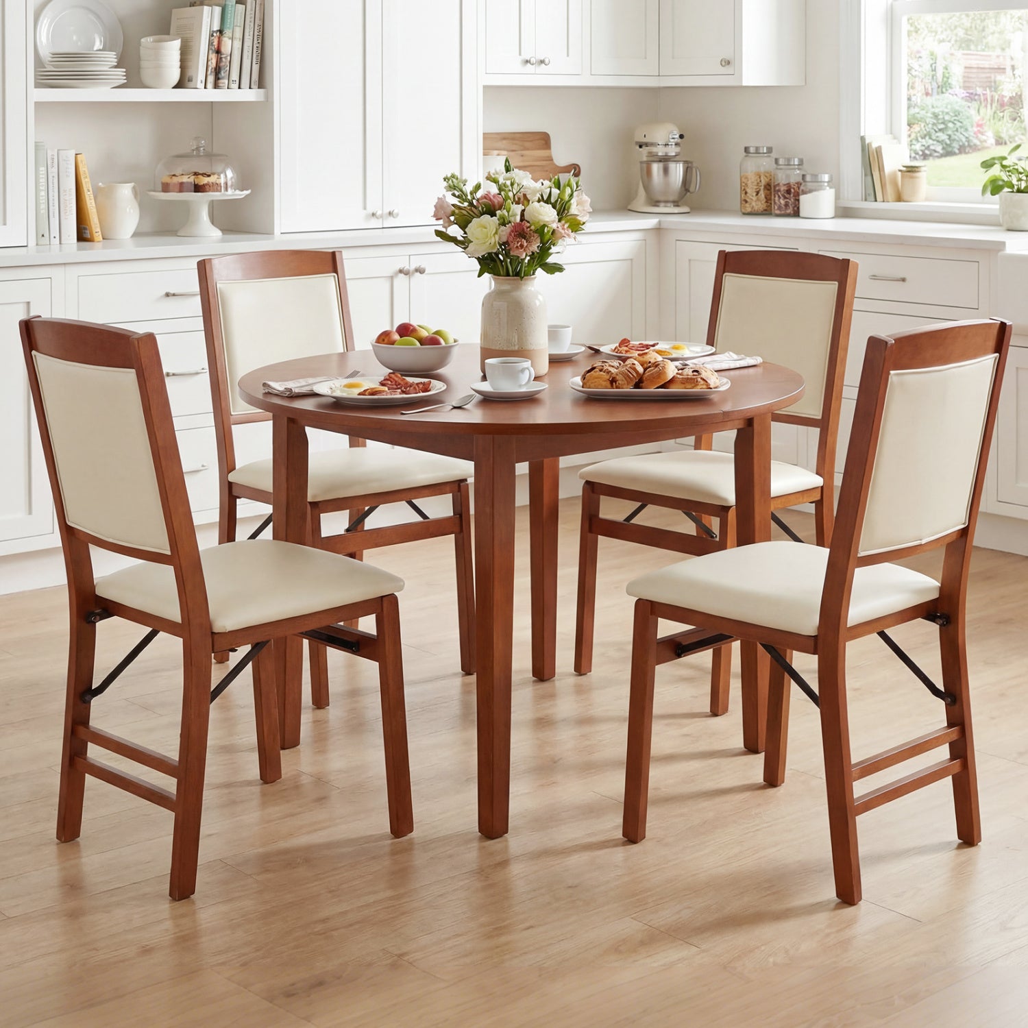 Set of 4 Folding Dining Chairs with Padded Seat and High Backrest by DirectDeals