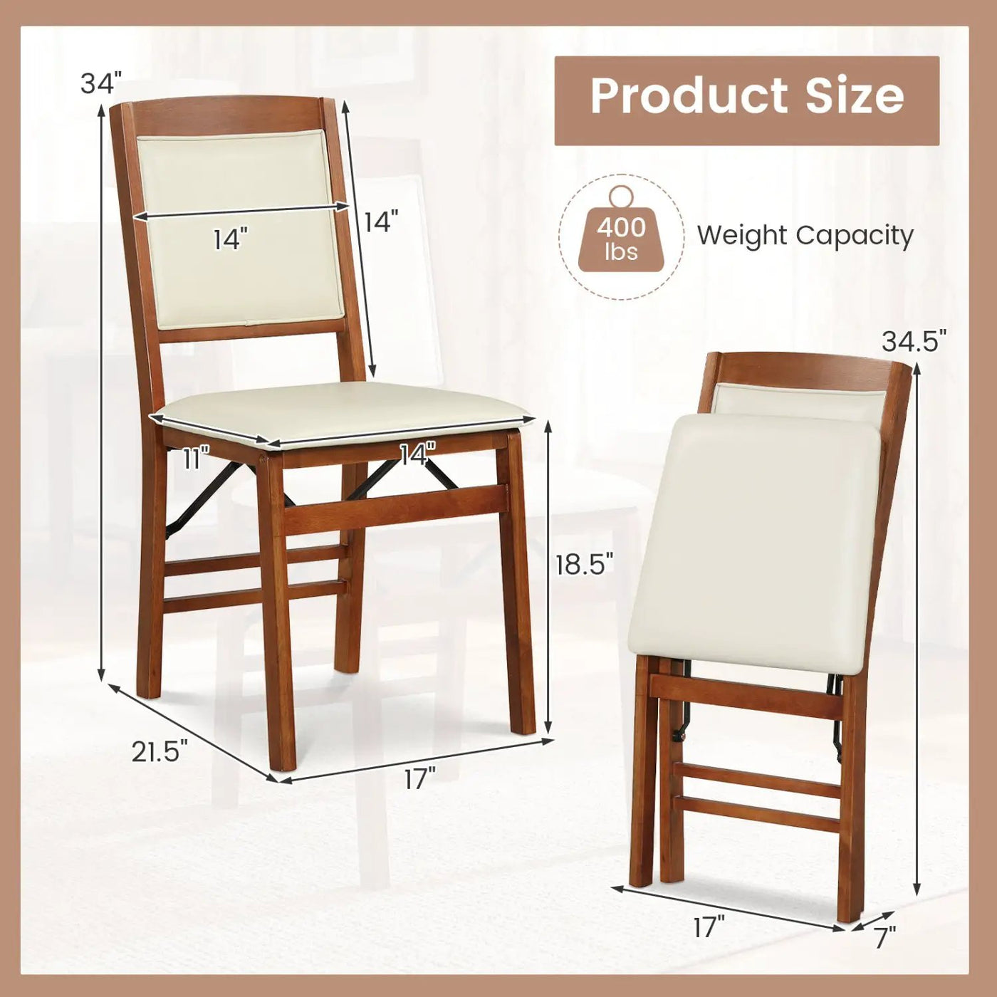 Set of 4 Folding Dining Chairs with Padded Seat and High Backrest by DirectDeals