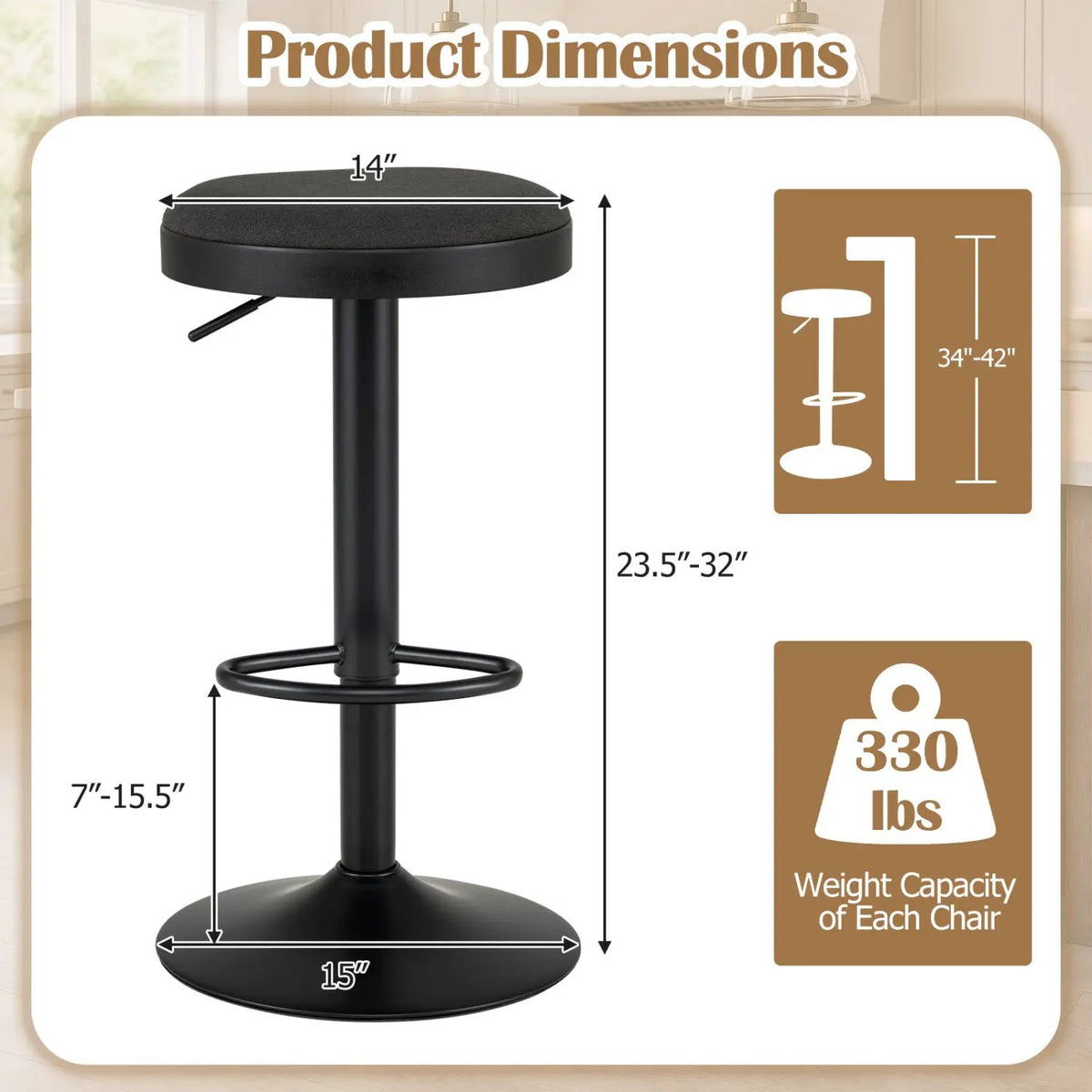 Adjustable Swivel Bar Stools Set of 4 with Padded Seats by DirectDeals