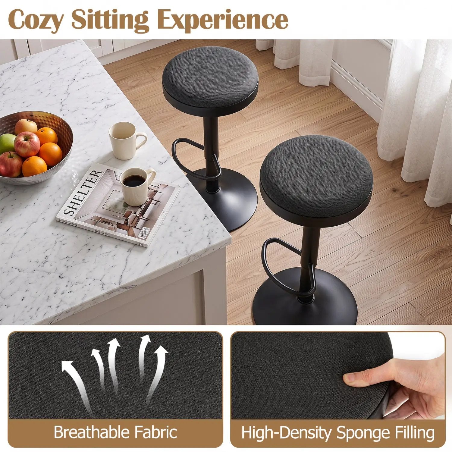 Adjustable Swivel Bar Stools Set of 4 with Padded Seats by DirectDeals