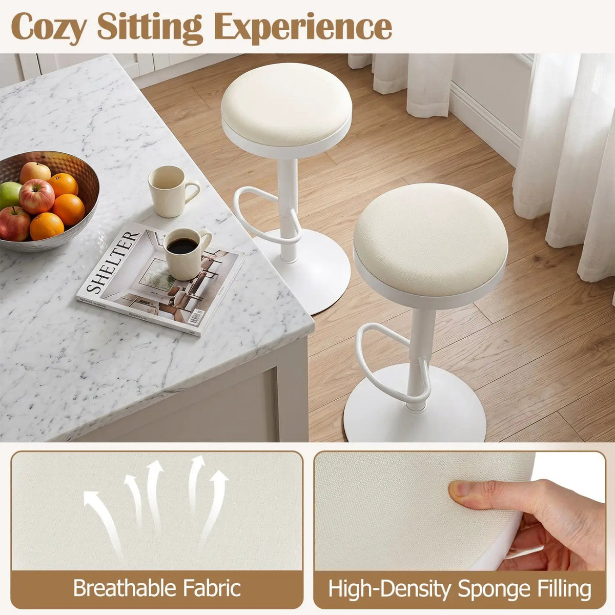 Adjustable Swivel Bar Stools Set of 4 with Padded Seats by DirectDeals