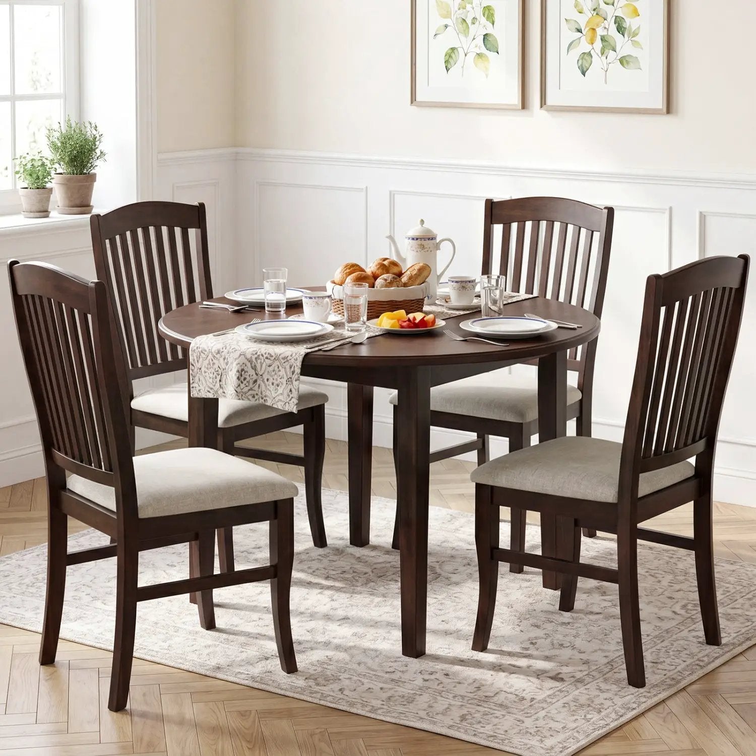 Dining Chairs Set of 4 with Padded Seats and Rubber Wood Frame by DirectDeals