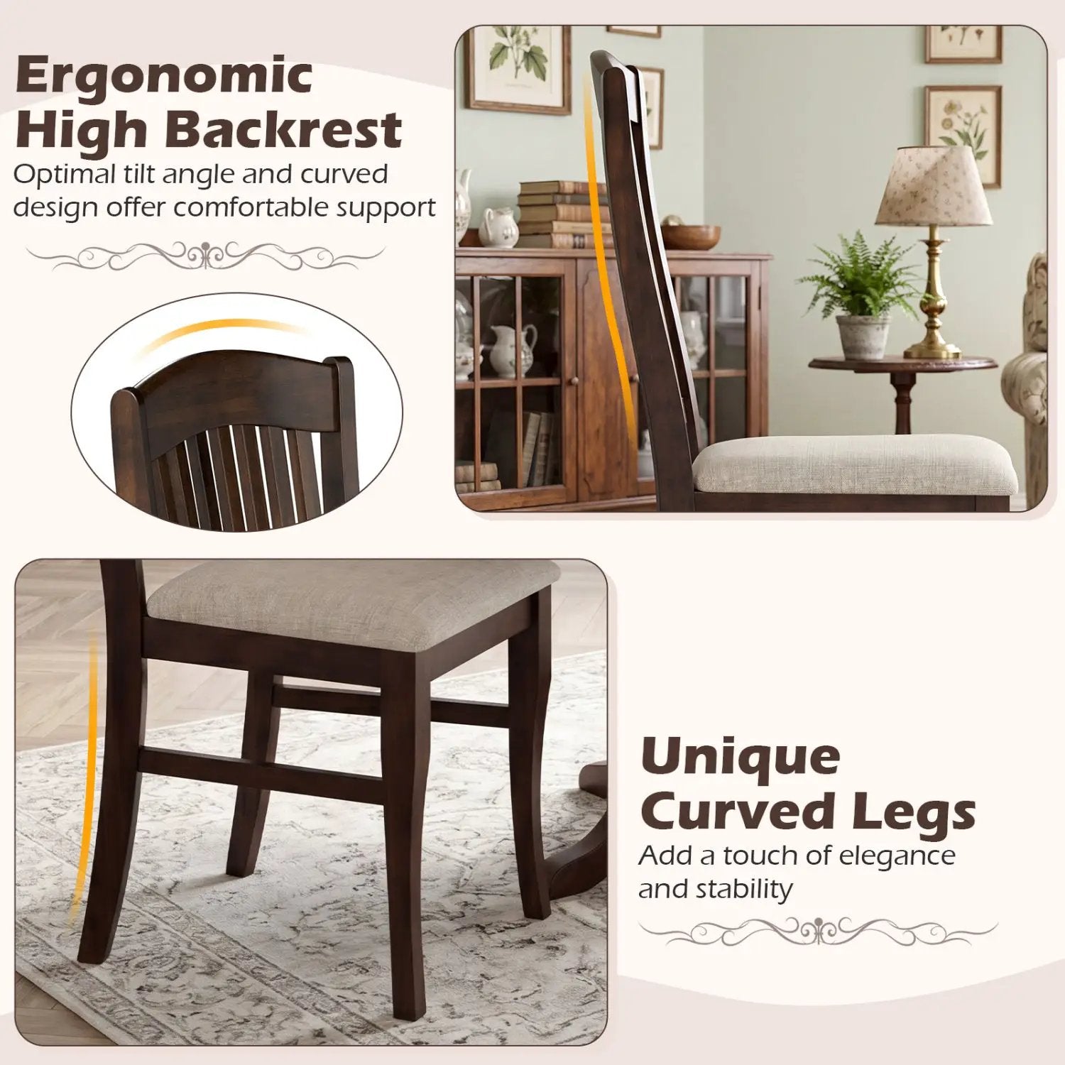 Dining Chairs Set of 4 with Padded Seats and Rubber Wood Frame by DirectDeals