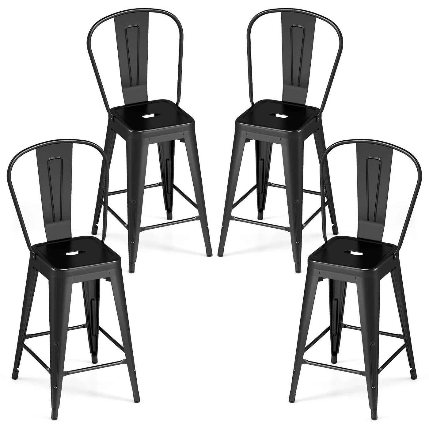 Set of 4 Metal Bar Stools with Backrests and Footrests by DirectDeals
