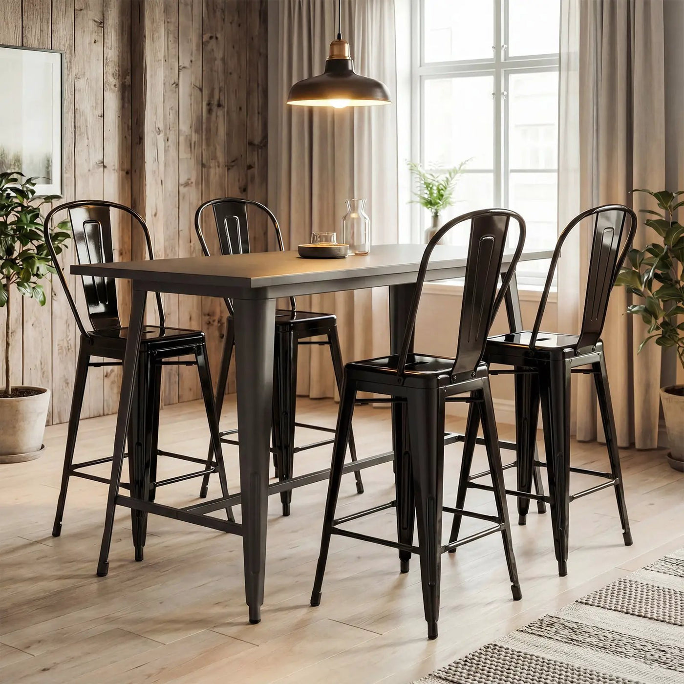 Set of 4 Metal Bar Stools with Backrests and Footrests by DirectDeals