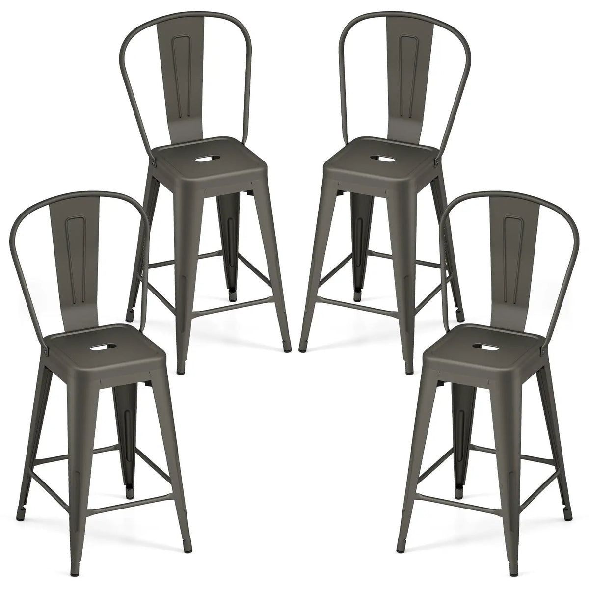 Set of 4 Metal Bar Stools with Backrests and Footrests by DirectDeals