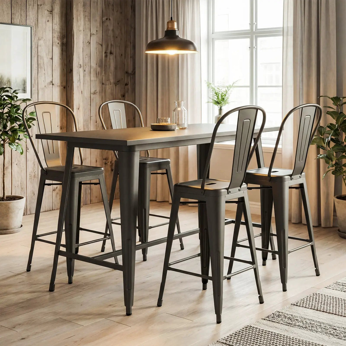 Set of 4 Metal Bar Stools with Backrests and Footrests by DirectDeals
