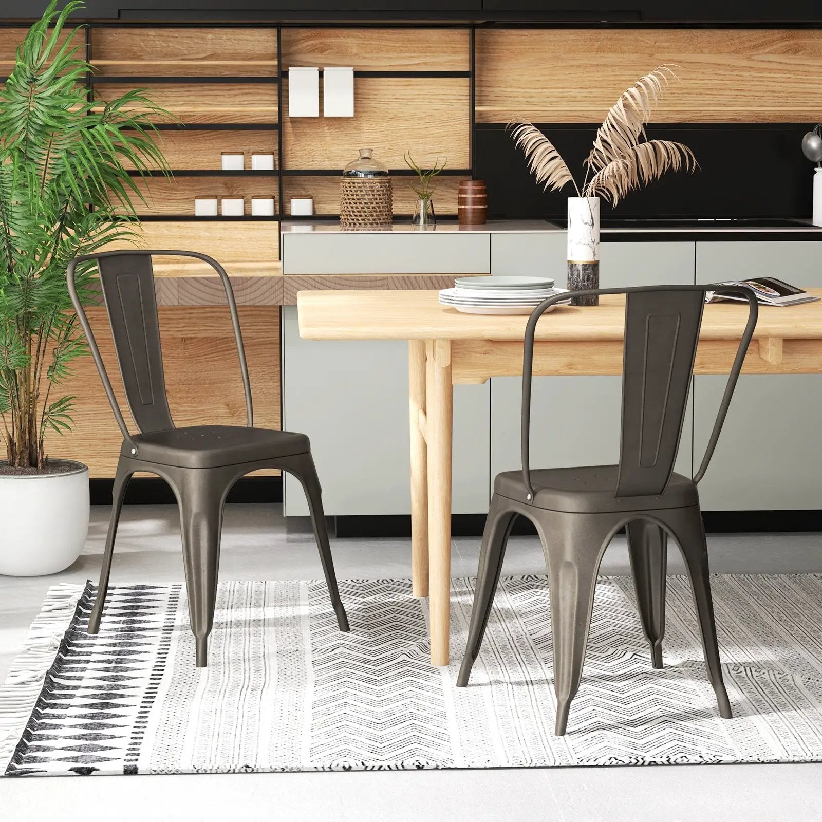 4 Pcs Modern Bar Stools with Removable Back and Rubber Feet-Gun by DirectDeals