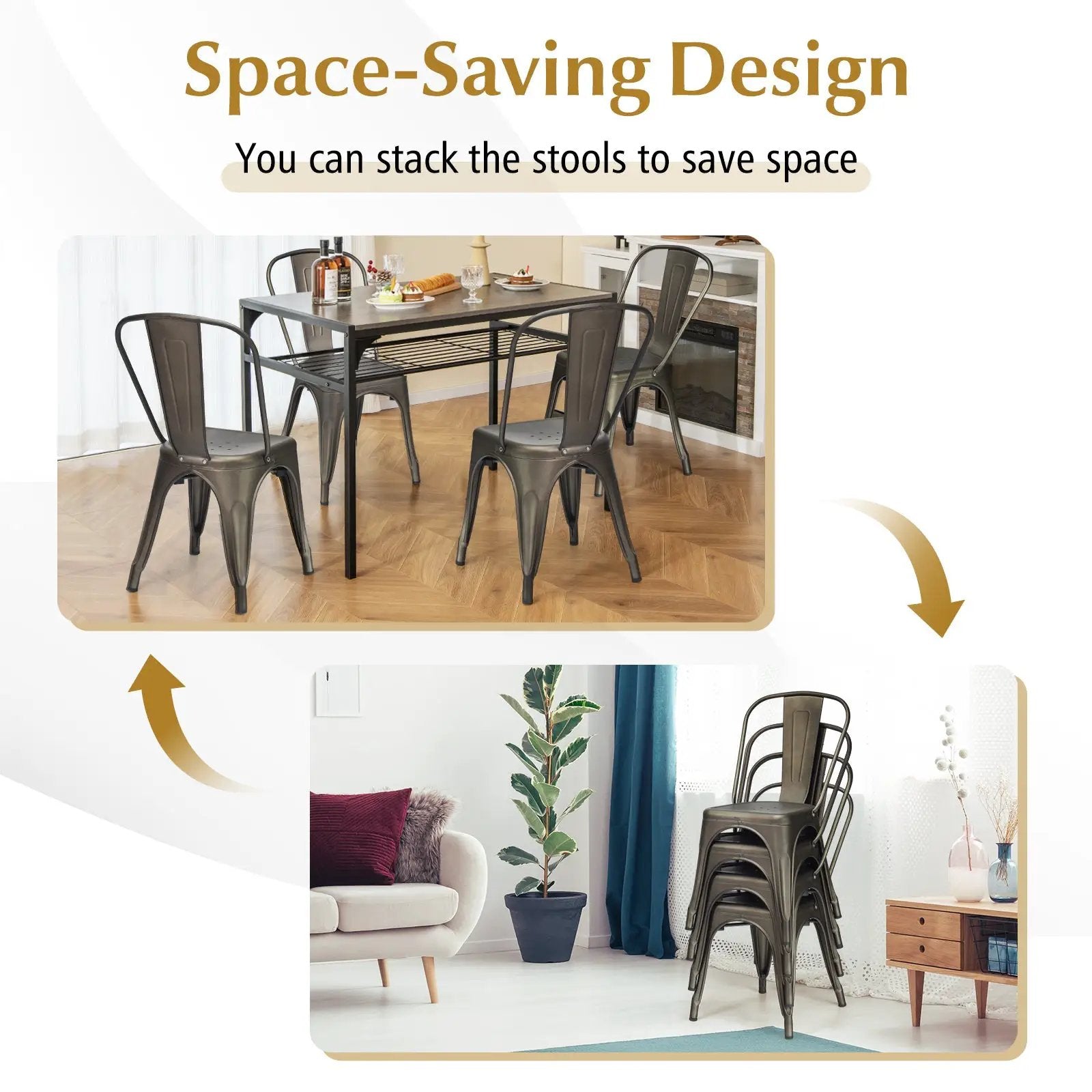4 Pcs Modern Bar Stools with Removable Back and Rubber Feet-Gun by DirectDeals