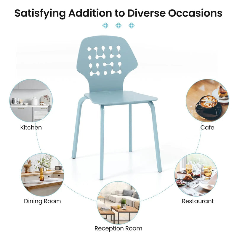 Set of 4 Metal Dining Chair with Hollowed Backrest and Metal Legs by DirectDeals