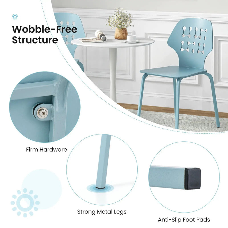 Set of 4 Metal Dining Chair with Hollowed Backrest and Metal Legs by DirectDeals