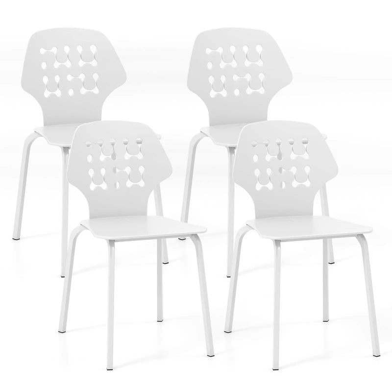 Set of 4 Metal Dining Chair with Hollowed Backrest and Metal Legs by DirectDeals