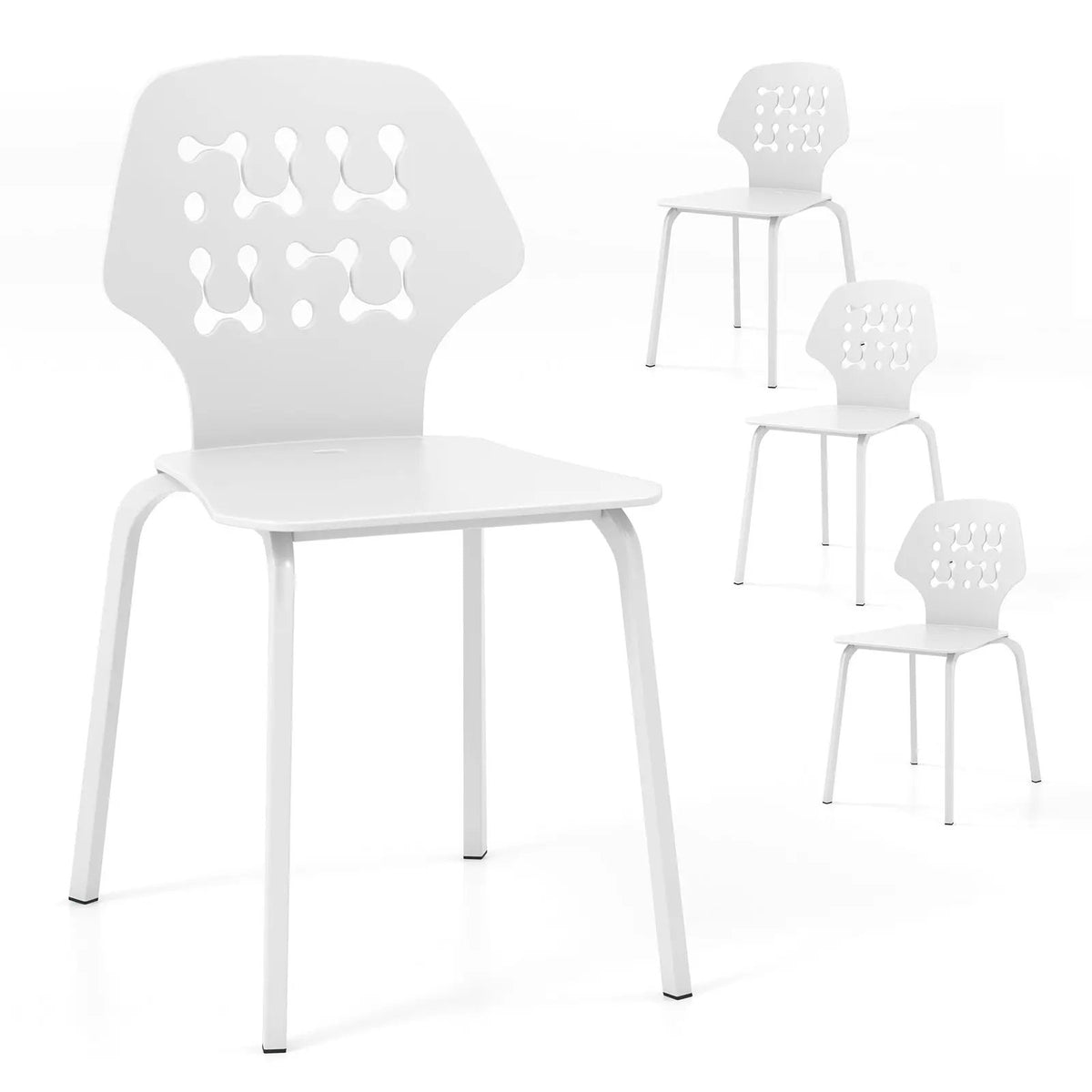 Set of 4 Metal Dining Chair with Hollowed Backrest and Metal Legs by DirectDeals