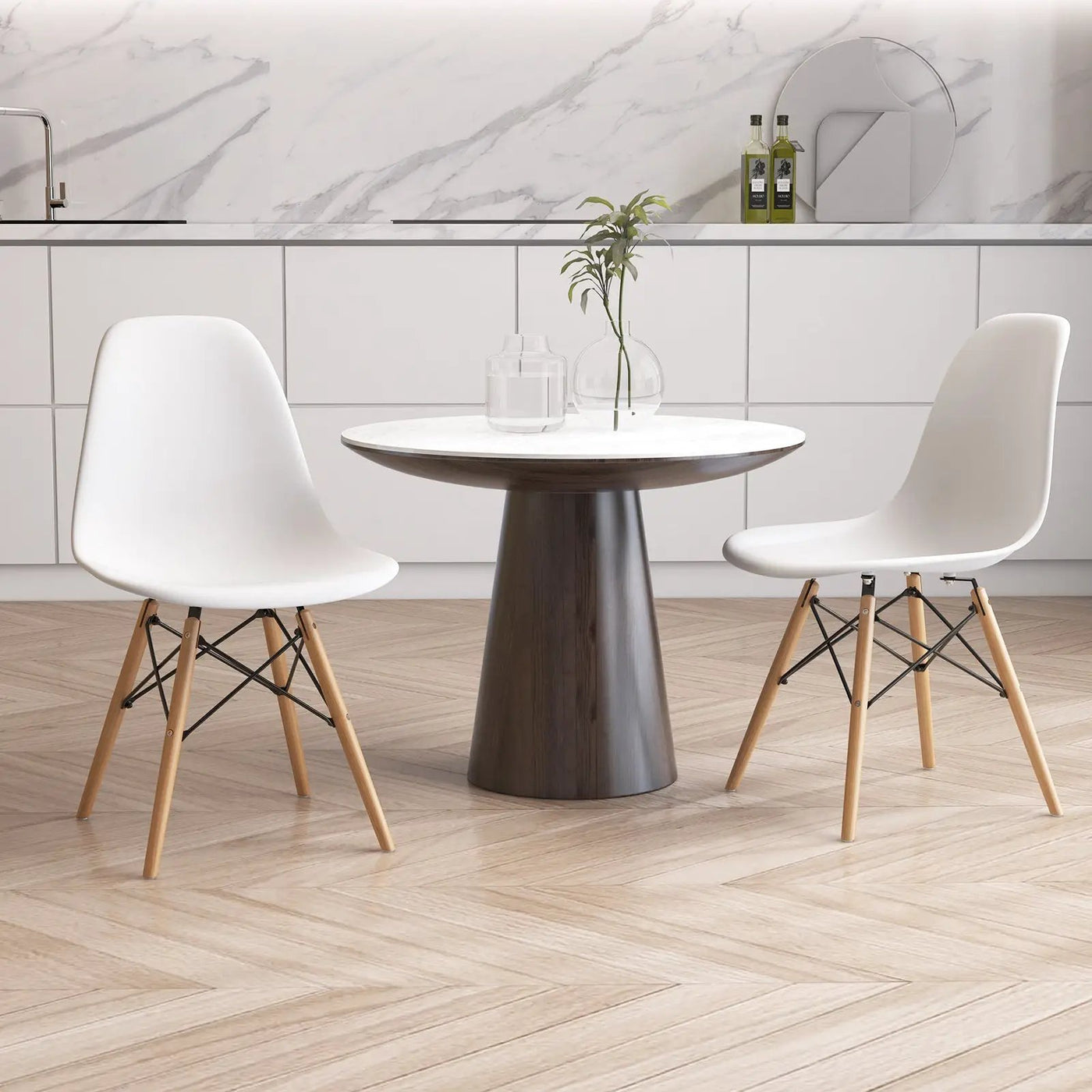 4 Pieces Modern Armless Dining Chair Set with Wood Legs by DirectDeals