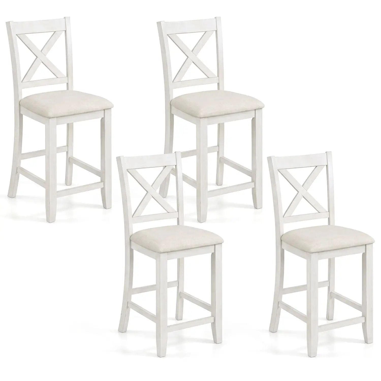 Counter Height Bar Stools Set of 4 with Footrest - White by DirectDeals