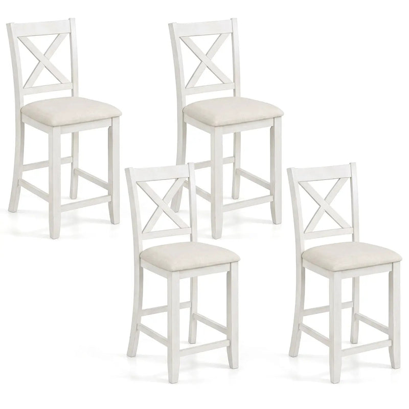 Counter Height Bar Stools Set of 4 with Footrest - White by DirectDeals