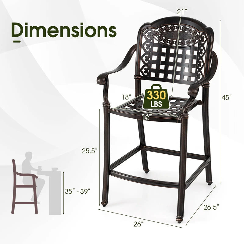 Set of 4 Outdoor Bar Stool 25.5 Inch Counter Height Cast Aluminum Bar Chairs-Copper by DirectDeals