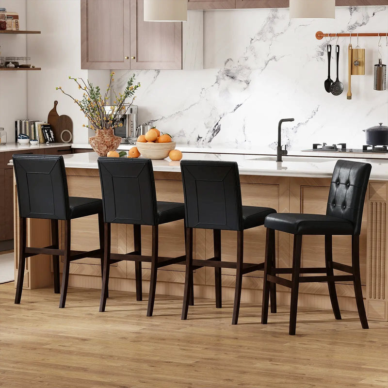 Set of 4 PVC Dining Leather Bar Stools with Solid Wood Legs by DirectDeals