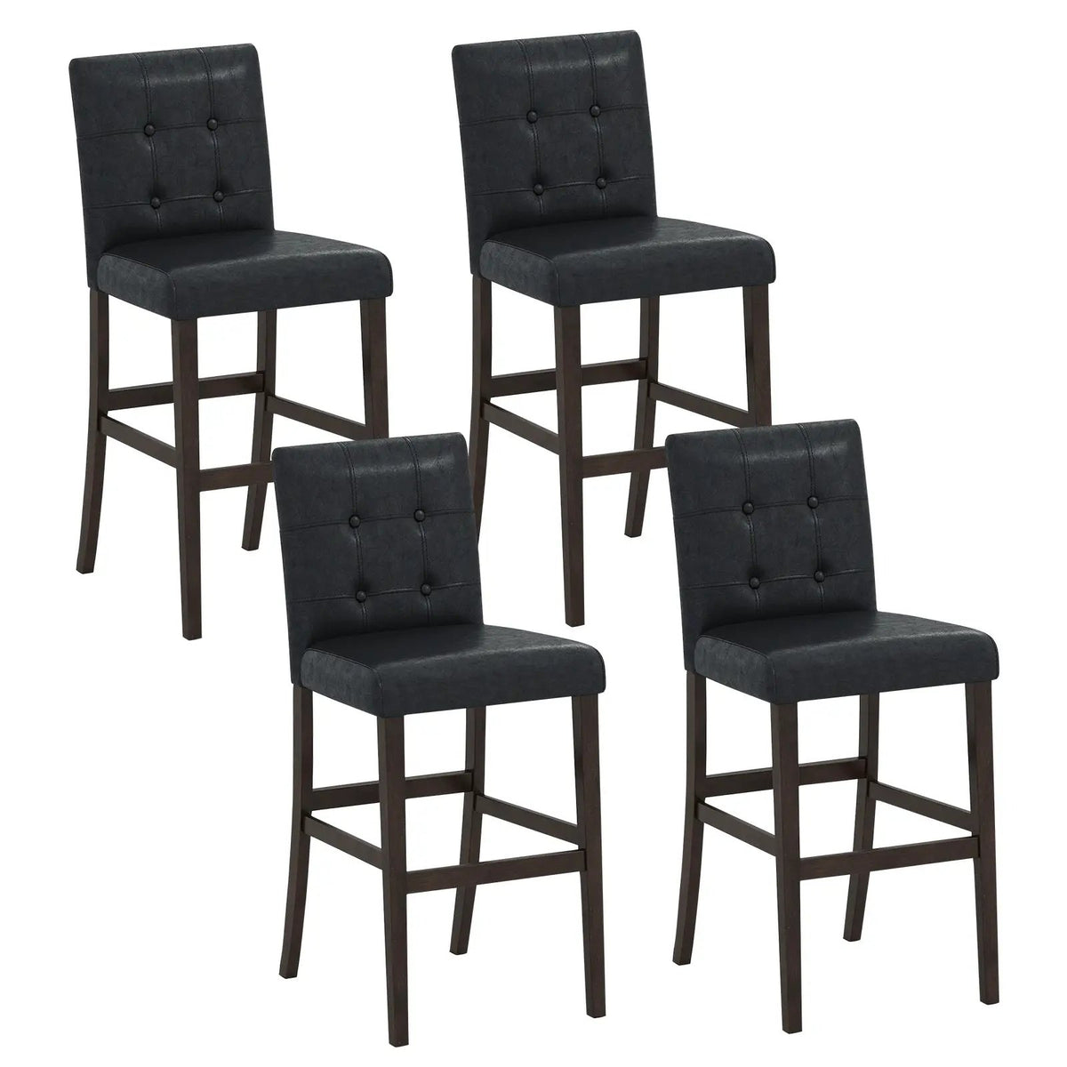 Set of 4 PVC Dining Leather Bar Stools with Solid Wood Legs by DirectDeals