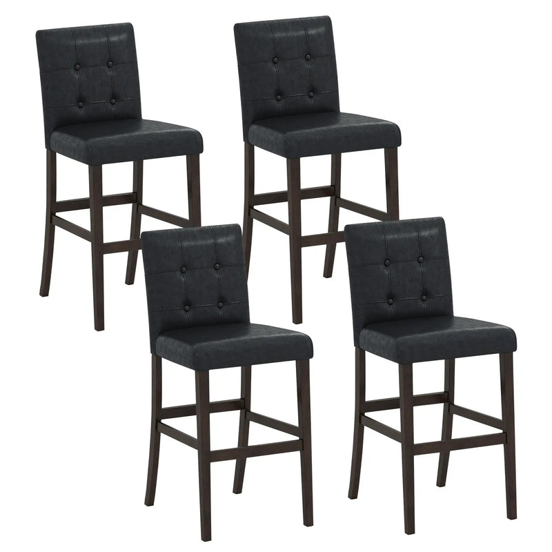 Set of 4 PVC Dining Leather Bar Stools with Solid Wood Legs by DirectDeals
