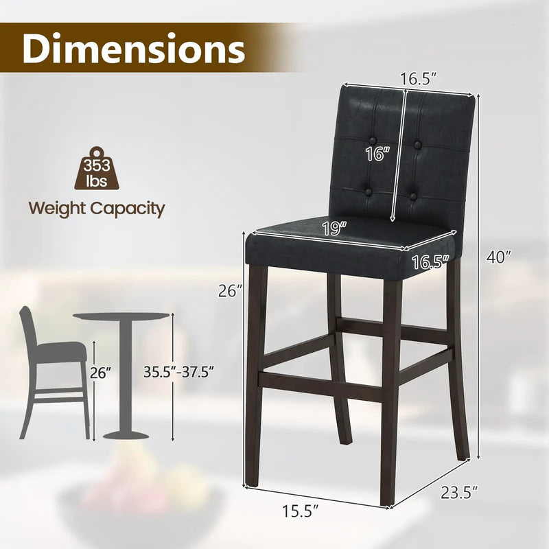 Set of 4 PVC Dining Leather Bar Stools with Solid Wood Legs by DirectDeals