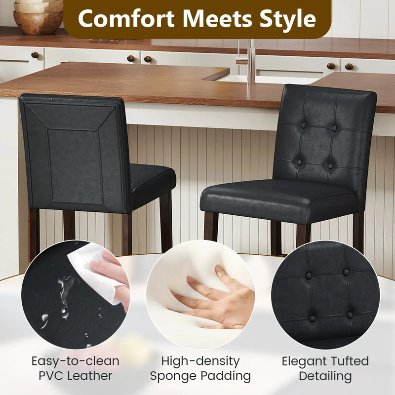 Set of 4 PVC Dining Leather Bar Stools with Solid Wood Legs by DirectDeals