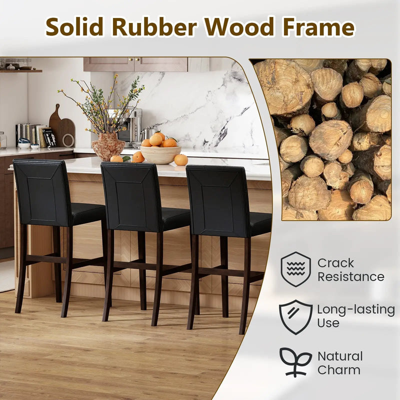 Set of 4 PVC Dining Leather Bar Stools with Solid Wood Legs by DirectDeals