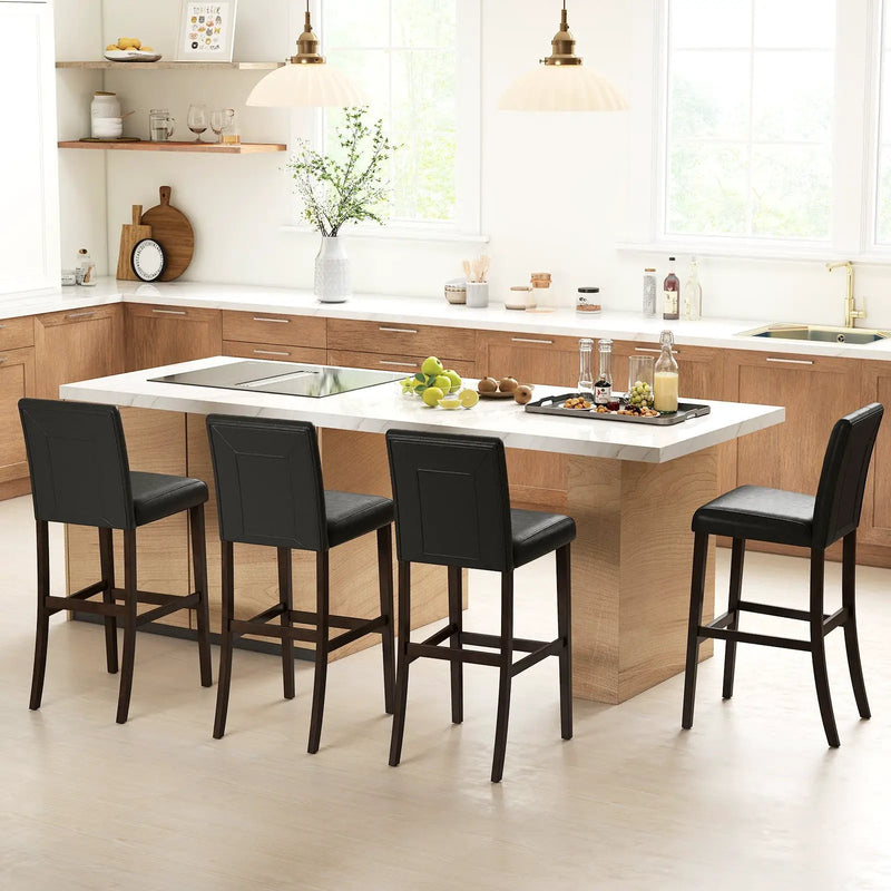 Set of 4 PVC Dining Leather Bar Stools with Solid Wood Legs by DirectDeals