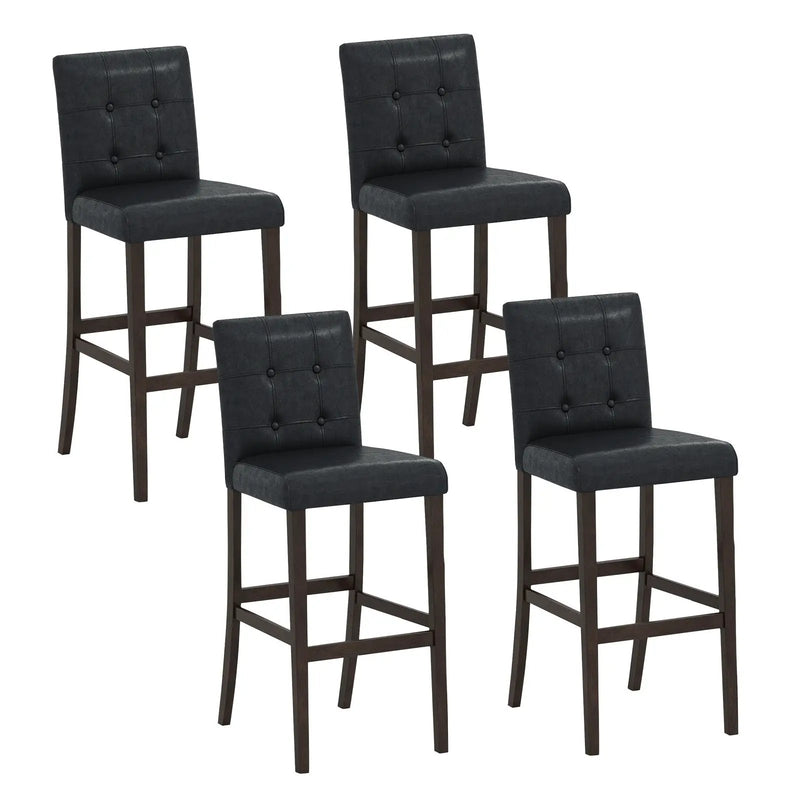 Set of 4 PVC Dining Leather Bar Stools with Solid Wood Legs by DirectDeals