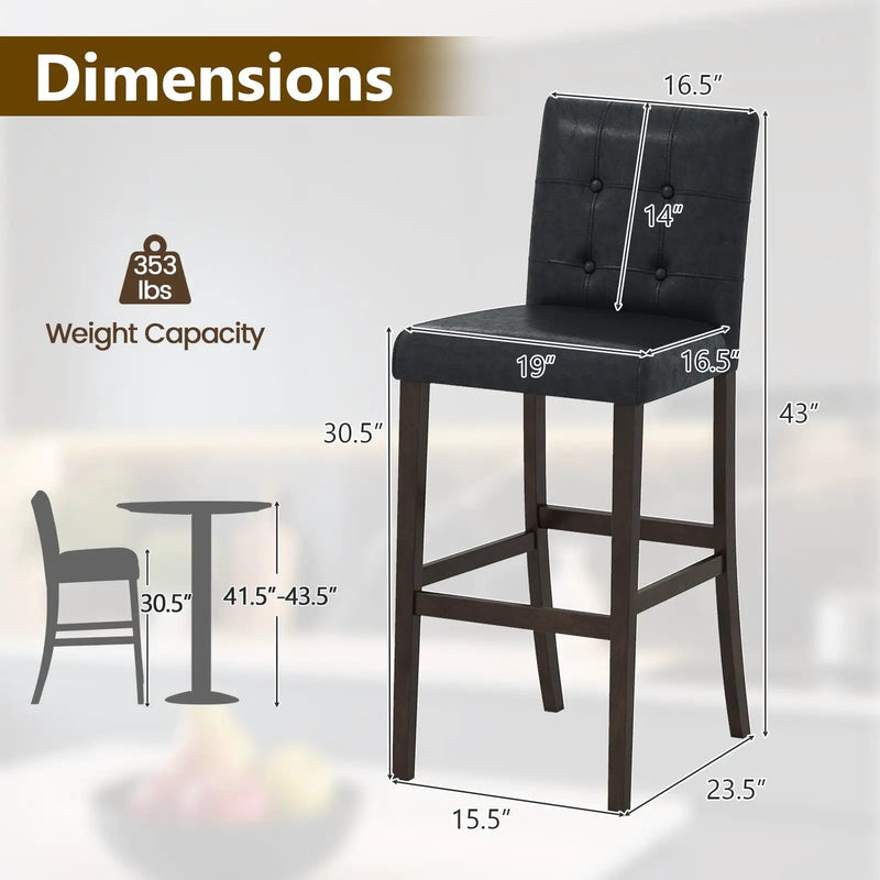 Set of 4 PVC Dining Leather Bar Stools with Solid Wood Legs by DirectDeals