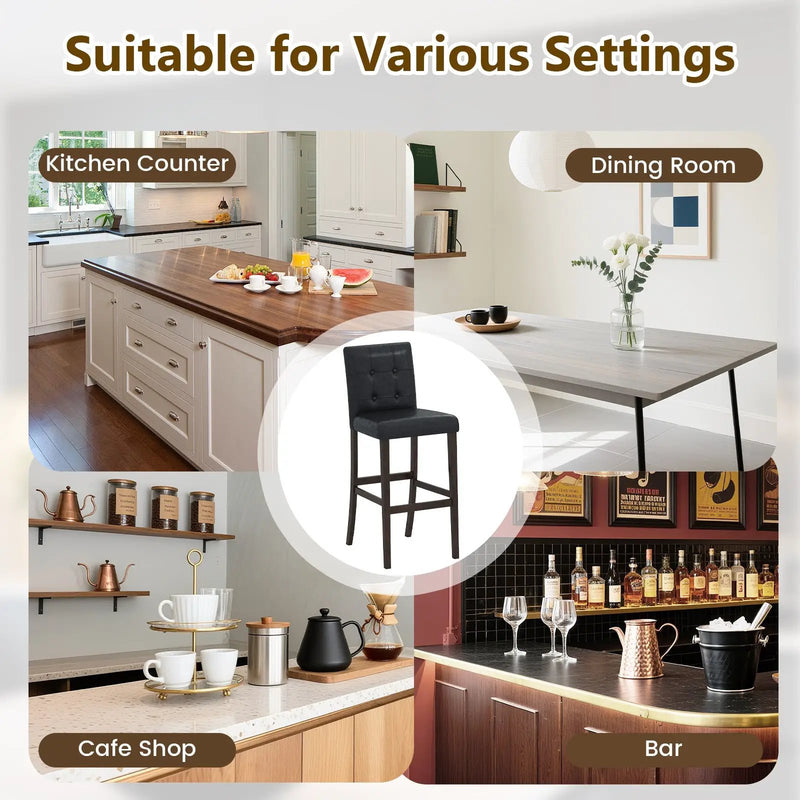 Set of 4 PVC Dining Leather Bar Stools with Solid Wood Legs by DirectDeals