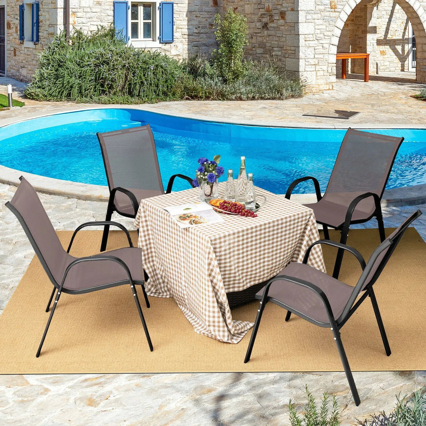 4 Pieces Stackable Patio Dining Chairs Set with Armrest by DirectDeals