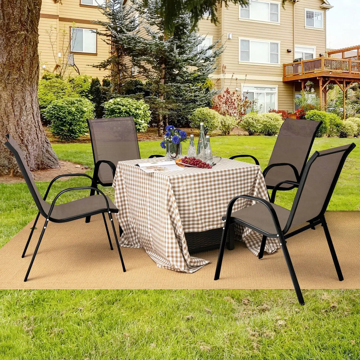 4 Pieces Stackable Patio Dining Chairs Set with Armrest by DirectDeals