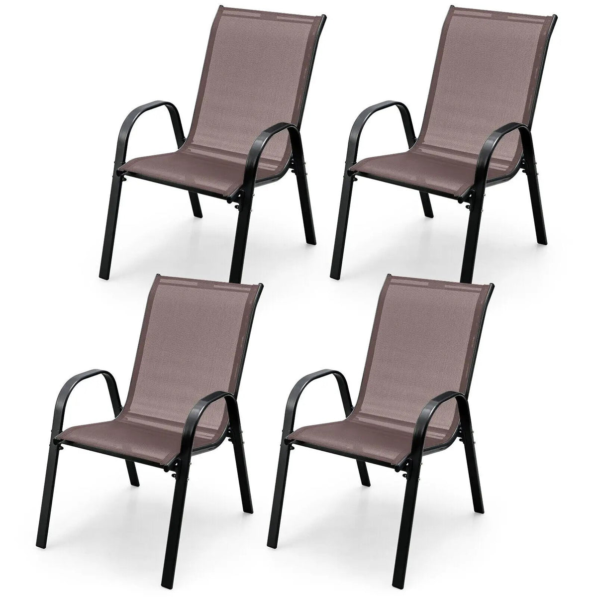 4 Pieces Stackable Patio Dining Chairs Set with Armrest by DirectDeals