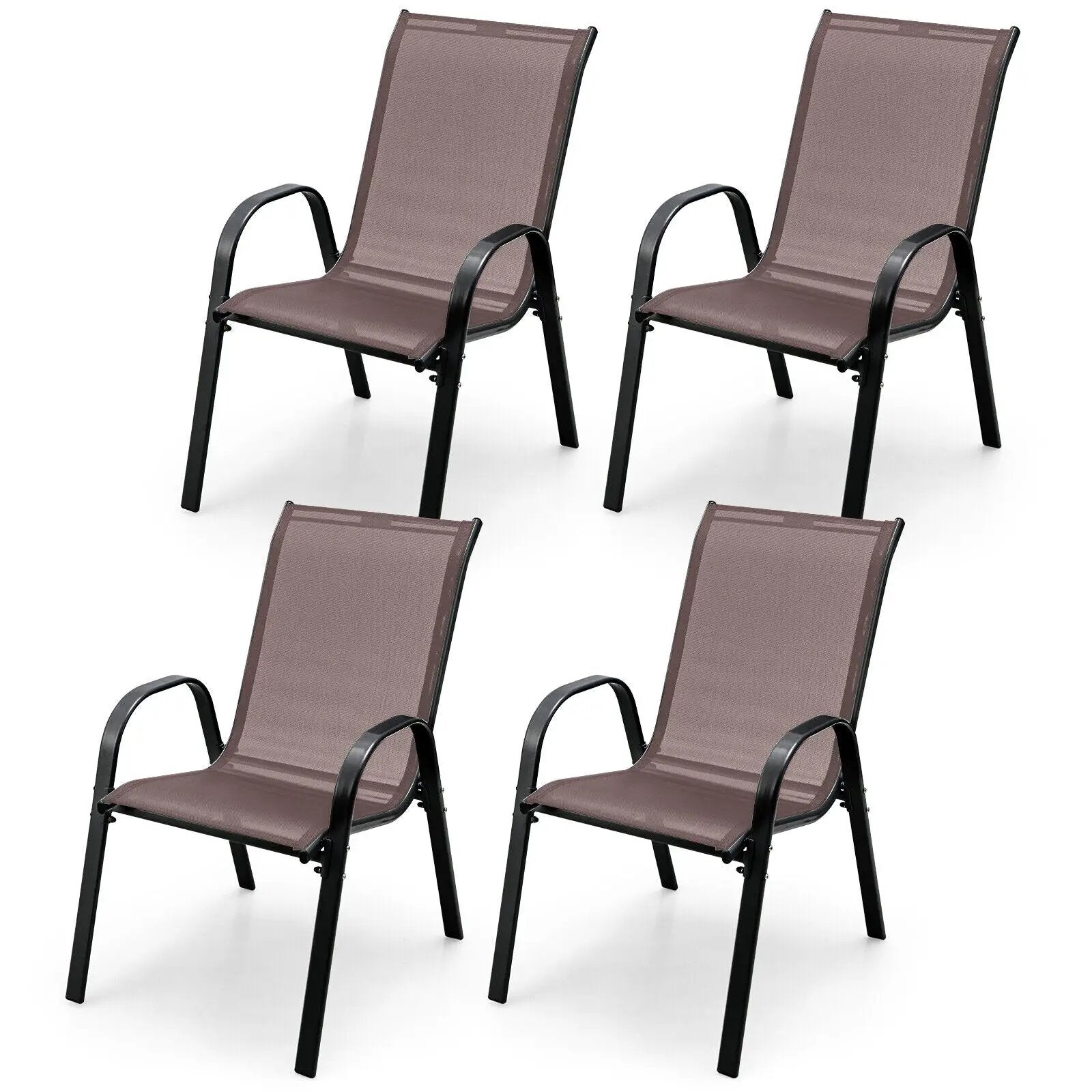 4 Pieces Stackable Patio Dining Chairs Set with Armrest by DirectDeals