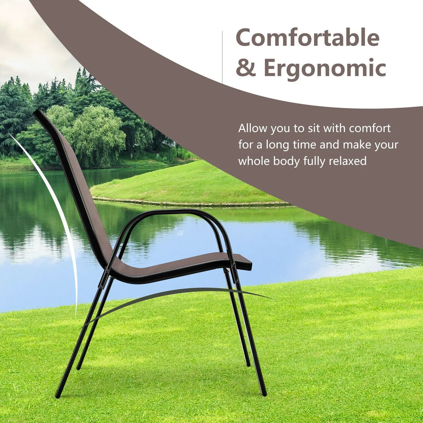 4 Pieces Stackable Patio Dining Chairs Set with Armrest by DirectDeals