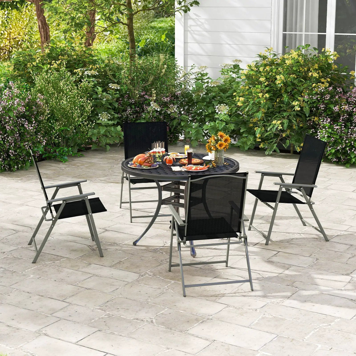Set of 4 Patio Folding Chair Set with Rustproof Metal Frame by DirectDeals