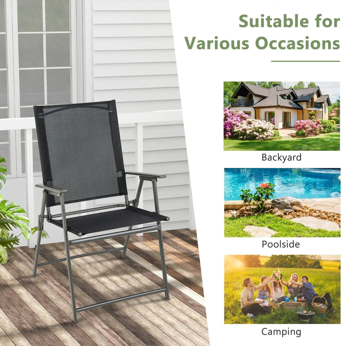Set of 4 Patio Folding Chair Set with Rustproof Metal Frame by DirectDeals